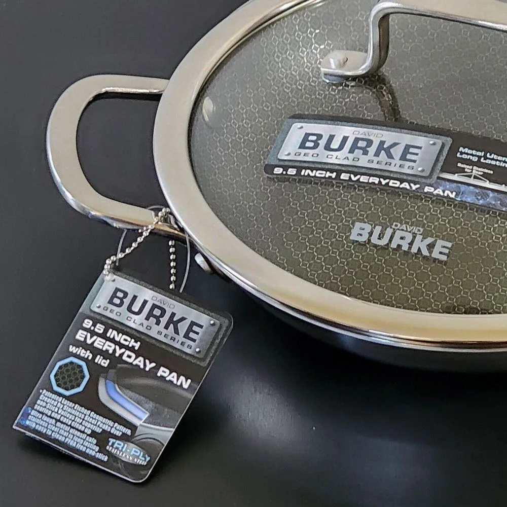 David Burke Geo Clad‎ 9.5in Tri-Ply Stainless Steel Frying Pan With Lid Cookware